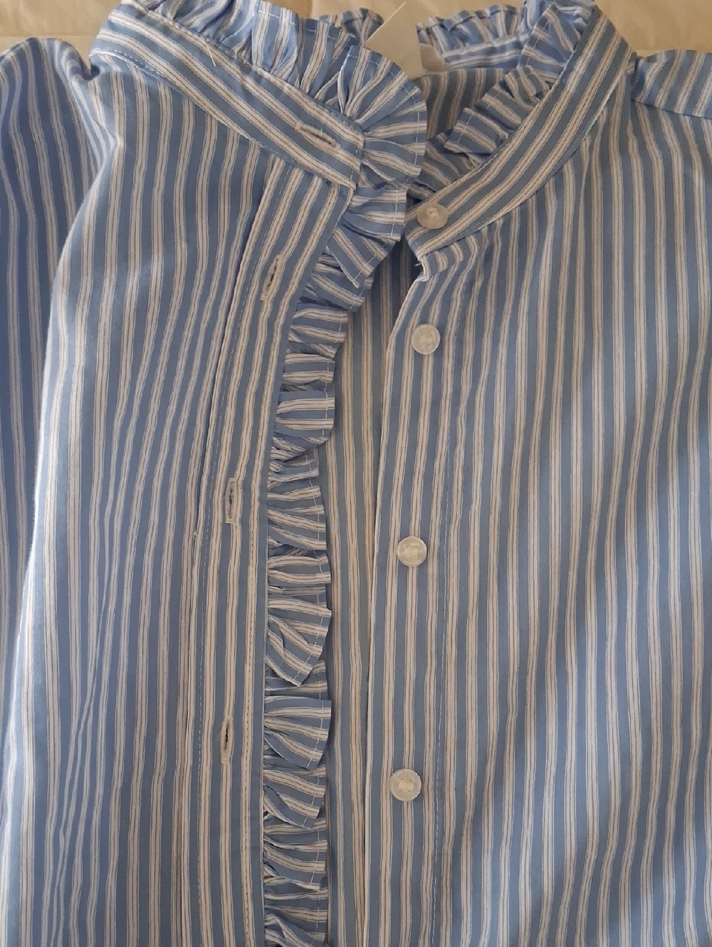 H&M Light Blue and White Striped Ruffle Button-Down Shirt - Picture 2 of 5